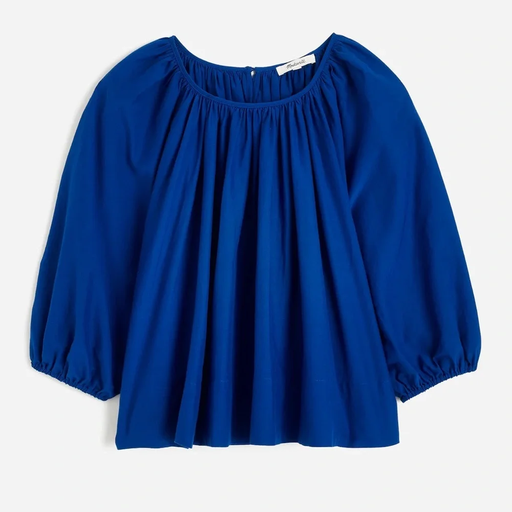 NWT Madewell Shirred Puff-Sleeve Top in Cotton-Silk Voile in Bright Sapphire